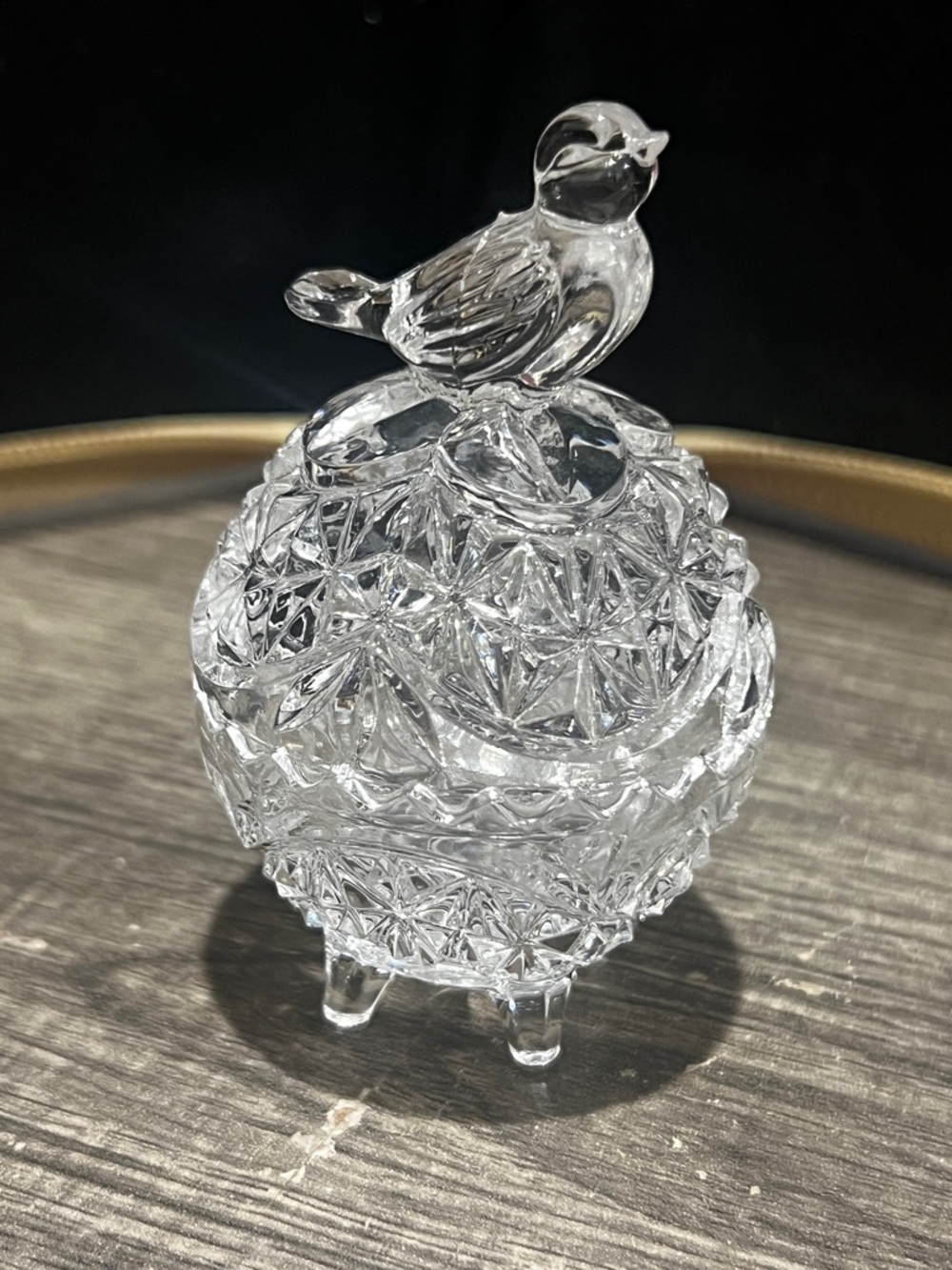 Vintage Hofbauer Byrdes Clear Crystal Bird Trinket Dish West Germany
